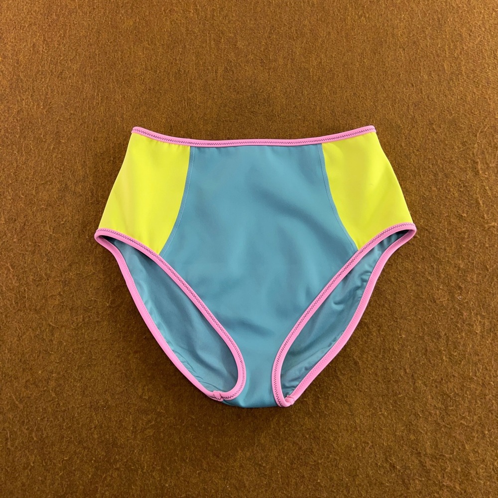 It's Now Cool Womens XL Blue Colorblock High Waisted Bikini Bottoms New